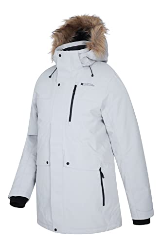 Mountain Warehouse Arne langwattierte Herrenjacke - wasserdichte Pufferjacke, atmungsaktiv, versiegelte Nähte, abnehmbare Kapuze und Fellbesatz - Ideale Winterjacke Hellgrau XL von Mountain Warehouse