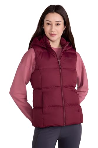 Mountain Warehouse Astral Gepolsterte Damenweste - wasserabweisender Damen-Körperwärmer, abnehmbare Kapuze, Mikrofaser-Isolierung - ideal für Outdoor, Sport, winter Dunkel Rot Damengröße EU 46 von Mountain Warehouse