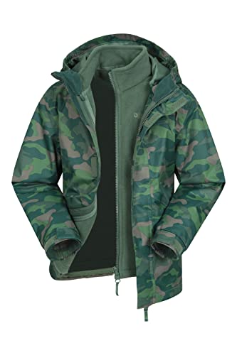 Mountain Warehouse Atom 3-in-1 wasserdichte Kinderjacke - Regenjacke mit versiegelten Nähten - abnehmbare Kapuze - Stretch-Bündchen, Mikrofleece, Anti-Pilling, Winter Khaki 11-12 Jahre von Mountain Warehouse