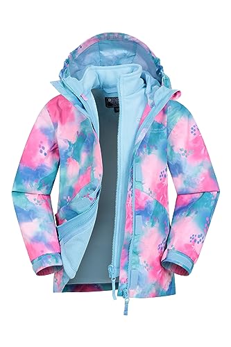 Mountain Warehouse Atom 3-in-1 wasserdichte Kinderjacke - Regenjacke mit versiegelten Nähten - abnehmbare Kapuze - Stretch-Bündchen, Mikrofleece, Anti-Pilling, winter Blau Dämmerung 9-10 Jahre von Mountain Warehouse