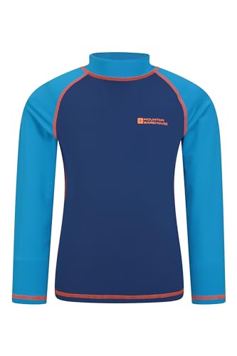 Mountain Warehouse Neoprenanzug Kinder - Langarm-Neoprenanzug mit UV-Schutz Rash Guard, Schwimmanzug für Jungen und Mädchen, Flatlock-Nähte, schnell trocknend, dehnbar Blau 7-8 Jahre von Mountain Warehouse