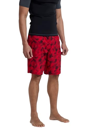 Mountain Warehouse Bedruckte Badeshorts für Herren - Stretchy Beachwear, UV-Schutz, schnelltrocknend, eingebaute Mesh-Shorts - Ideal für Urlaub, Pool- und Wassersport Rot XS von Mountain Warehouse