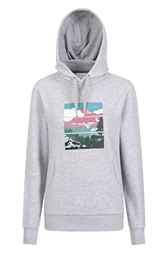 Mountain Warehouse Bedruckter Damen-Kapuzenpullover - Damen-Kapuzensweatshirt mit Kängurutasche, Kordelzug, Leichter Pullover, pflegeleicht - ideal für Outdoor, Sport Hellgrau 36 von Mountain Warehouse