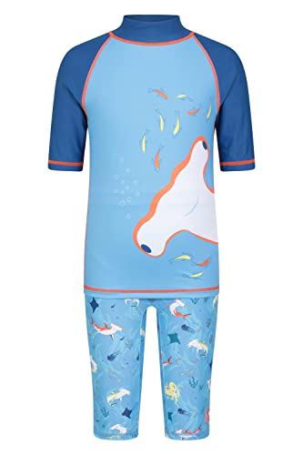 Mountain Warehouse Bedrucktes Kinder Bade-Set, UV-Schutz Shorts & Badeshirt, dehnbar, Rash Guard für Mädchen und Jungen Marine Blues 5-6 Jahre von Mountain Warehouse