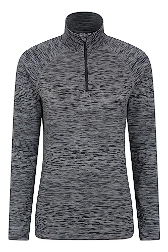 Mountain Warehouse Bend&Stretch Damen-Mittelschicht-Jacke - Langarm-Pullover mit halbem Reißverschluss, Feuchtigkeitstransport, warm - Camping, Wandern Schwarz Damengröße EU 46 von Mountain Warehouse