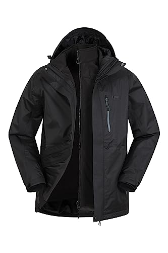 Mountain Warehouse Bracken 3-in-1 wasserdichte Outdoor-Herren-Jacke - wasserabweisende Laufjacke und Arbeitsjacke bei Regen für Herren, Camping-Jacke für Herren Schwarz Large von Mountain Warehouse