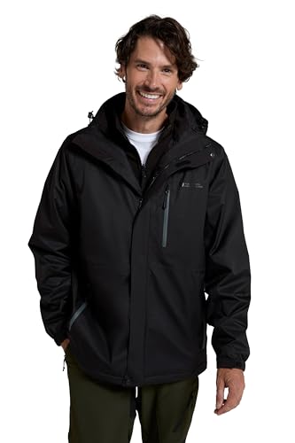 Mountain Warehouse Bracken 3-in-1 wasserdichte Outdoor-Herren-Jacke - wasserabweisende Laufjacke und Arbeitsjacke bei Regen für Herren, Camping-Jacke für Herren Tiefschwarz 3X-Large von Mountain Warehouse