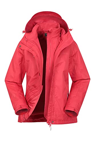 Mountain Warehouse Bracken Extreme Wasserdichte 3-in-1-Damenjacke - Atmungsaktive Regenjacke, Thermo-Funktionsjacke, mit abnehmbarer Kapuze - Für Winter & Wandern Rot 38 von Mountain Warehouse