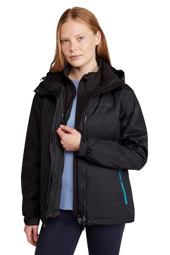 Mountain Warehouse Bracken Extreme Wasserdichte 3-in-1-Damenjacke - Atmungsaktive Regenjacke, Thermo-Funktionsjacke, mit abnehmbarer Kapuze - Wandern Schwarz Damengröße EU 44 von Mountain Warehouse