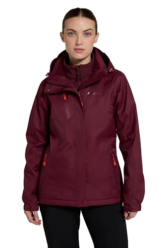 Mountain Warehouse Bracken Extreme Wasserdichte 3-in-1-Damenjacke - Atmungsaktive Regenjacke, Thermo-Funktionsjacke, mit abnehmbarer Kapuze - Wandern Burgund Damengröße EU 46 von Mountain Warehouse