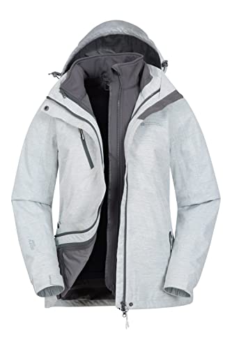 Mountain Warehouse Bracken Melange 3-in-1 Jacke für Damen - Wasserdichte Damen-Outdoorjacke, Thermo-Funktionsjacke, atmungsaktiv, abnehmbare Kapuze, verstellbar - Winter Weiss (01) Damengröße EU 40 von Mountain Warehouse
