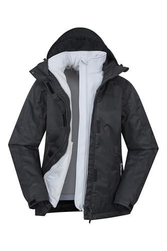 Mountain Warehouse Bracken Melange 3-in-1 Jacke für Damen - Wasserdichte Damen-Outdoorjacke, Thermo-Funktionsjacke, atmungsaktiv, abnehmbare Kapuze, verstellbar - Winter Schwarz (01) Damengröße EU 40 von Mountain Warehouse