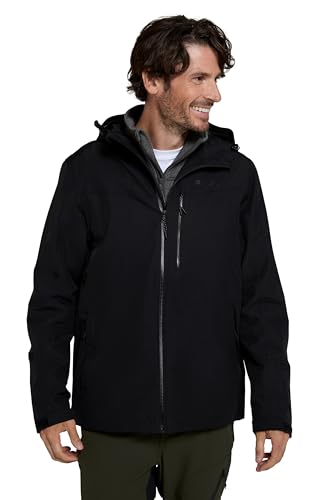 Mountain Warehouse Brisk Extreme wasserdichte Herrenjacke – verstellbare ärmelbündchen/Kapuze, Regen-/Herbstjacke, versiegelte Nähte, atmungsaktiv - zum Campen, Reisen Tiefschwarz X-Large von Mountain Warehouse