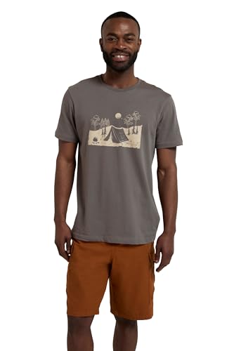 Mountain Warehouse Camping Sketch Herren-Bio-Baumwoll-T-Shirt – Atmungsaktives und Leichtes Herren-Top mit Qualitätsdruck – Ideal für Herbst, Herbst Winter, Outdoor, Camping Kohle XL von Mountain Warehouse