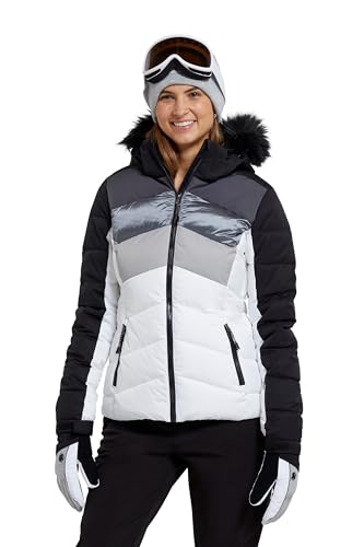 Mountain Warehouse Cascade wattierte Skijacke, Kapuze, wasserabweisend, atmungsaktiv, warm und kuschelig, schick und bequem – ideal für Wintersport und Skifahren Weiß 34 von Mountain Warehouse