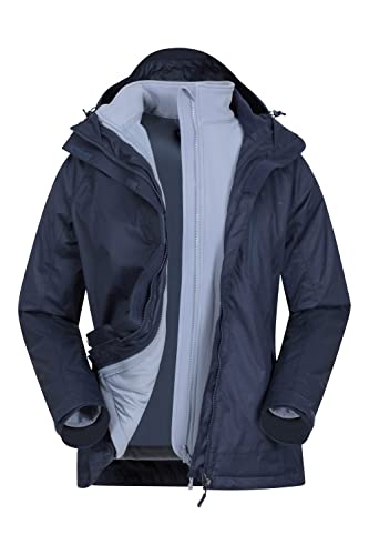 Mountain Warehouse Climb 3-in-1-Damenjacke, wasserdicht – Regenjacke, atmungsaktiv, verschweißte Nähte, verstellbar, Softshell im Inneren – ideal für Reisen, Wandern Marineblau 34 von Mountain Warehouse