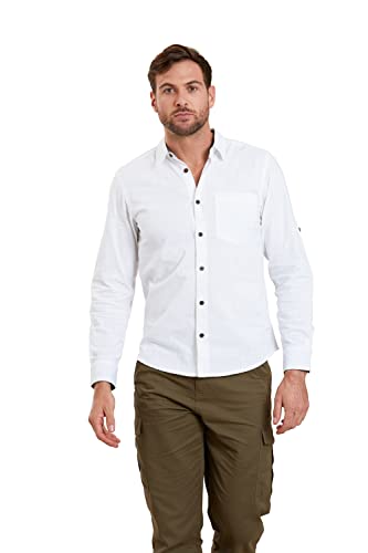 Mountain Warehouse Coconut Strukturiertes Herren-Langarmhemd – T-Shirt aus Bio-Baumwolle, Leicht, Atmungsaktiv, mit UV-Schutz – Ideal für Frühling, Sommer, Radfahren Weiß M von Mountain Warehouse