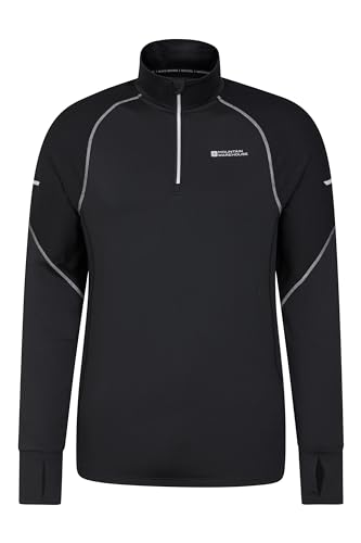 Mountain Warehouse Control Midlayer mit halbem Reißverschluss für Herren - Schnell trockendes Sport-Top, reflektierende Details, schmale Passform, feuchtigkeitsableitend Schwarz XXL von Mountain Warehouse