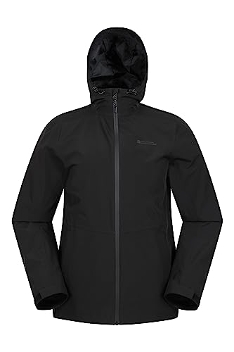 Mountain Warehouse Covert Wasserdichte Herren-Jacke – leichte Regenjacke, atmungsaktiver Mantel, versiegelte Nähte, verstellbare Kapuze – für Reisen, Trekking, Wandern Schwarz XS von Mountain Warehouse