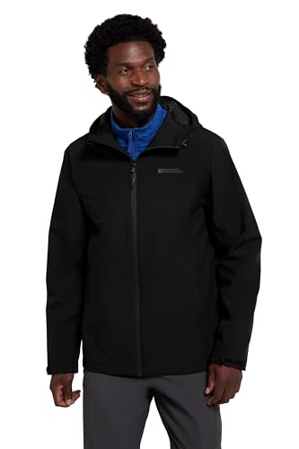 Mountain Warehouse Covert Wasserdichte Herren-Jacke – leichte Regenjacke, atmungsaktiver Mantel, versiegelte Nähte, verstellbare Kapuze – für Reisen, Trekking, Wandern Schwarz 3XL von Mountain Warehouse