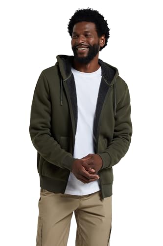 Mountain Warehouse Dalton Kapuzenpulli mit Teddyfellfutter für Herren - Fleecefutter, verstellbare Kapuze, Reißverschluss, Kängurutasche - ideal für Herbst und Winter Dunkel Khaki 4X-Large von Mountain Warehouse