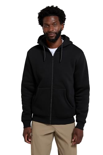 Mountain Warehouse Dalton Kapuzenpulli mit Teddyfellfutter für Herren - Fleecefutter, verstellbare Kapuze, Reißverschluss, Kängurutasche - ideal für Herbst und Winter Schwarz Large von Mountain Warehouse