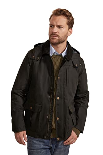 Hinter + Hobart Darlington Herren Wachsjacke mit Kapuze Khaki X-Small von Hinter + Hobart