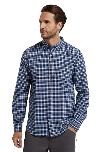 Mountain Warehouse Driftwood Check Herren Langarmhemd - Casual Top aus 100% Baumwolle, leicht, Fronttasche - für den täglichen Gebrauch, für die Freizeit Marine X-Small von Mountain Warehouse