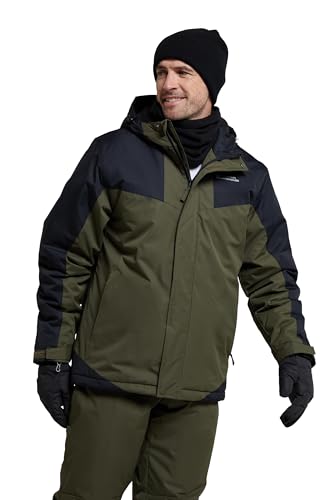 Mountain Warehouse Dusk Skijacke für Herren - Wasserbeständige Snowboardjacke, Fleecefutter, Schneerock, Kapuze und Bündchen zum Verstellen - Ideale Winterjacke Dunkel Khaki X-Small von Mountain Warehouse