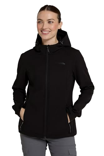 Mountain Warehouse Exodus Wasserabweisende Softshell-Damenjacke - atmungsaktive Regenjacke, länger im Rücken - großartig zum Spazierengehen, Reisen, Wandern, Frühling Schwarz 44 DE(46 EU) von Mountain Warehouse