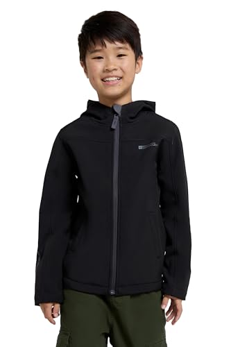 Mountain Warehouse Exodus wasserdichte Softshelljacke für Kinder - leichte Regenjacke, atmungsaktiv, wasserfest, Schwarz, 7-8 Jahre von Mountain Warehouse