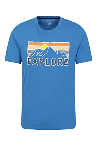 Mountain Warehouse Explore Herren Bio-T-Shirt - bequemes, leichtes und weiches T-Shirt aus 100% Baumwolle mit UV-Schutz - ideal für Frühling, Sommer, Outdoor und Urlaub Blau Large von Mountain Warehouse