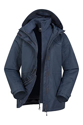 Mountain Warehouse Fell 3-in-1 Damen-Jacke - atmungsaktive, lange, wasserdichte, warm gefütterte Winterjacke für Damen mit Kapuze für Outdoor-Aktivitäten, Fleecejacke Marineblau 32 von Mountain Warehouse