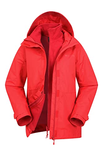 Mountain Warehouse Fell 3-in-1 Damen-Jacke - atmungsaktive, lange, wasserdichte, warm gefütterte Winterjacke für Damen mit Kapuze für Outdoor-Aktivitäten, Fleecejacke Rot 34 von Mountain Warehouse