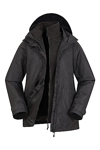 Mountain Warehouse Fell 3-in-1 Damen-Jacke - atmungsaktive, Lange, wasserdichte, warm gefütterte Winterjacke für Damen mit Kapuze für Outdoor-Aktivitäten, Fleecejacke Schwarz 40 von Mountain Warehouse