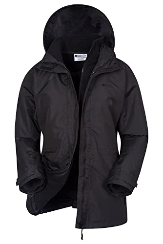 Mountain Warehouse Fell 3-in-1 Damen-Jacke - atmungsaktive, lange, wasserdichte, warm gefütterte Winterjacke für Damen mit Kapuze für Outdoor-Aktivitäten, Fleecejacke Schwarz 38 von Mountain Warehouse