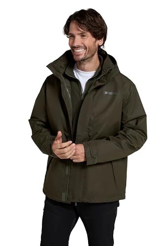 Mountain Warehouse Fell 3-in-1 Herren-Outdoor-Jacke - Wasserdichte, Atmungsaktive Regenjacke, Multifunktions-Camping-Jacke Dunkel Khaki Large von Mountain Warehouse