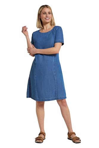 Mountain Warehouse Flora Damen-Denim-Kleid – 100% Baumwolle, Damen-Herbst Winterkleid, leicht, atmungsaktiv, entspannte Passform, Crew-Ausschnitt – ideal für Reisen, im Freien Denim 40 von Mountain Warehouse