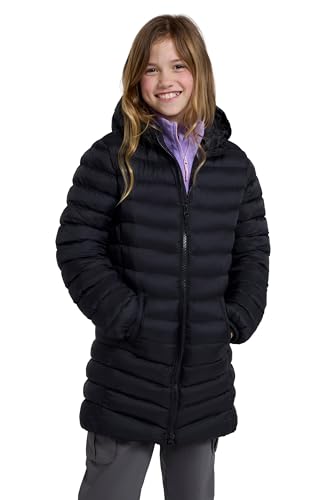 Mountain Warehouse Florence Lange, gefütterte Kinder-Jacke - leichte Winterjacke, isolierter Mantel, weich, warm, mit Kapuze - Winterbekleidung für Reisen und Outdoor Schwarz Kinder 164 DE (13 Jahre) von Mountain Warehouse