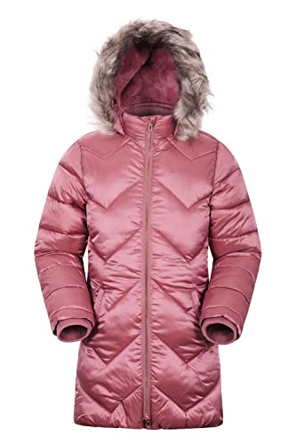 Mountain Warehouse Galaxy gefütterte, gepolsterte Fleece-Kinderjacke – wasserdichte Winter Steppjacke für Mädchen & Jungen, Kapuze aus Kunstfell, Longline Rosa 11-12 Jahre von Mountain Warehouse