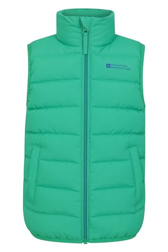 Mountain Warehouse Gepolsterte Kinder-Weste von Rocko - wasserabweisend, Mikrofaserweste, 2 Vordertaschen – idealer Körperwärmer für Jungen und Mädchen Grün Kinder 140 DE (9-10 Jahre) von Mountain Warehouse