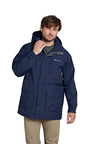 Mountain Warehouse Glacier II Lange, wasserfeste Herrenjacke - Versiegelte Nähte, atmungsaktiv, abnehmbare Kapuze, schnelltrocknend, Winter - Für Reisen, Herbst Marineblau M von Mountain Warehouse