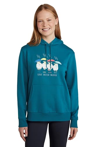 Mountain Warehouse Great British Weather Kapuzenpulli für Damen, Normale Passform – Baumwoll-Polyester-Gemisch, Pulli mit Kordelzug und Kängurutasche – Frühling, Sommer Aquamarin Damengröße EU 36 von Mountain Warehouse