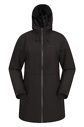 Mountain Warehouse Hilltop Womens Waterproof Jacket - Leichtgewicht mit verstellbarer Kapuze und Seitentaschen - Ideal für den Herbst, Wandern, Outdoor und Camping Schwarz Jet 32 von Mountain Warehouse