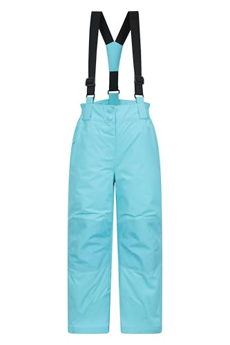 Mountain Warehouse Honey Kinder Schneehose - schneesicher, Schneegamaschen, Verstärkte Knie Ski Bekleidung mit Reißverschluss am Knöchel und abnehmbaren Trägern, Winter Blau Kinder 116 EU (5-6 Jahre) von Mountain Warehouse