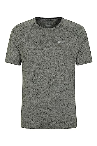 Mountain Warehouse IsoCool Agra gestreiftes Herren- T-Shirt - UPF-30+-UV-Schutz, leichtes, schnell trocknendes T-Shirt, atmungsaktiv - Für Wandern Dunkel Khaki M von Mountain Warehouse