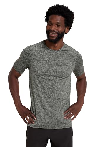 Mountain Warehouse IsoCool Agra gestreiftes Herren- T-Shirt - UPF-30+-UV-Schutz, leichtes, schnell trocknendes T-Shirt, atmungsaktiv - Für Wandern Dunkel Khaki Medium von Mountain Warehouse