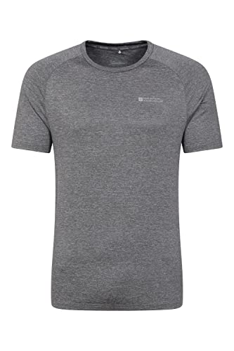 Mountain Warehouse IsoCool Agra gestreiftes Herren- T-Shirt - UPF-30+-UV-Schutz, leichtes, schnell trocknendes T-Shirt, atmungsaktiv - Für Wandern Dunkelgrau M von Mountain Warehouse