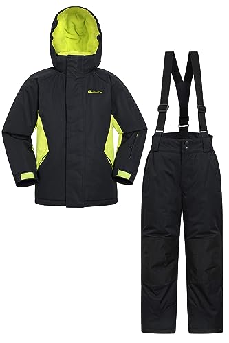 Mountain Warehouse Kinder-Ski-Set aus unisex Winterjacke und Hose - Zweiteiler für Winter und Schnee, Winterset/Regen-Set für Jungen und Mädchen, Regen-Ganzkörperanzug Schwarz 7-8 Jahre von Mountain Warehouse