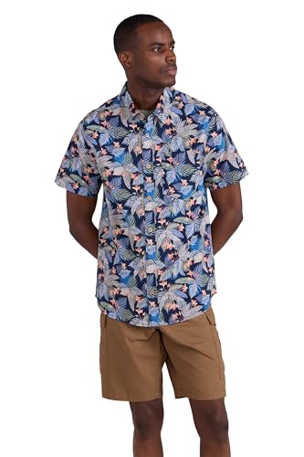 Mountain Warehouse Kurzarm-Hemd Für Herren mit tropischem Print - Aus 100% Baumwolle, atmungsaktives Herbst Winterhemd, maschinenwaschbares freizeithemd Blau 2X-Large von Mountain Warehouse